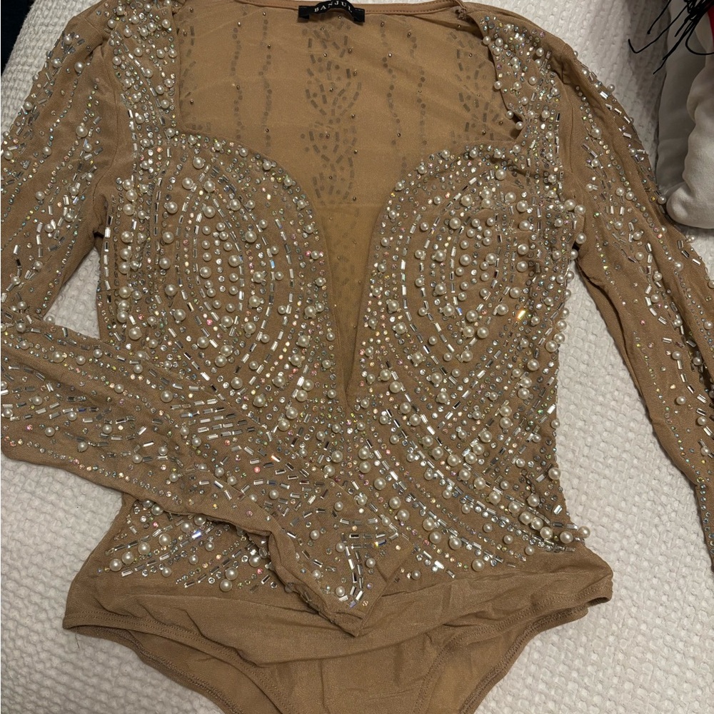 Embellished Tan Bodysuit